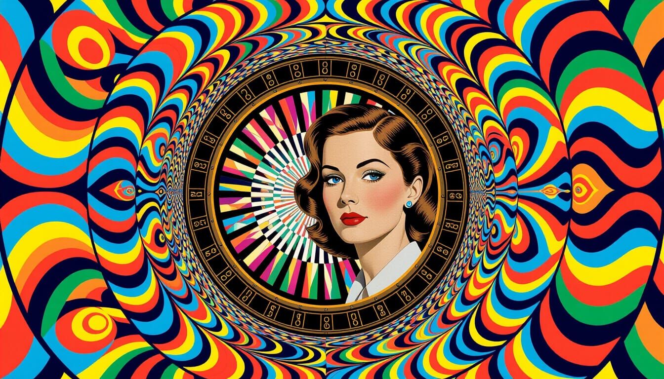 Woman Time Traveler in Steampunk Engine with Abstract Backgr...