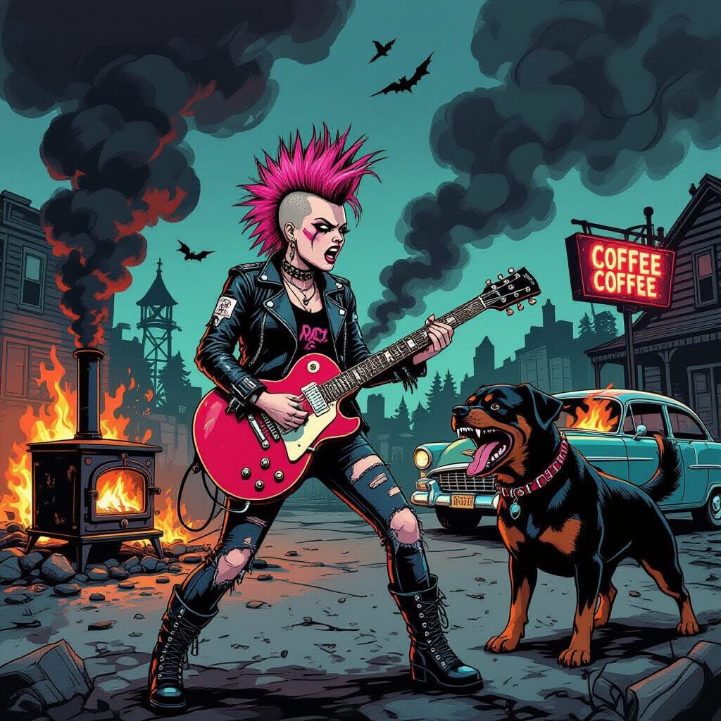 Punk Rocker vs Rottweiler in Dystopian Broadway