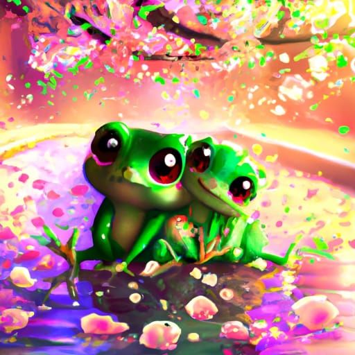 Chibi Frog Couple in Love Under Sakura Tree