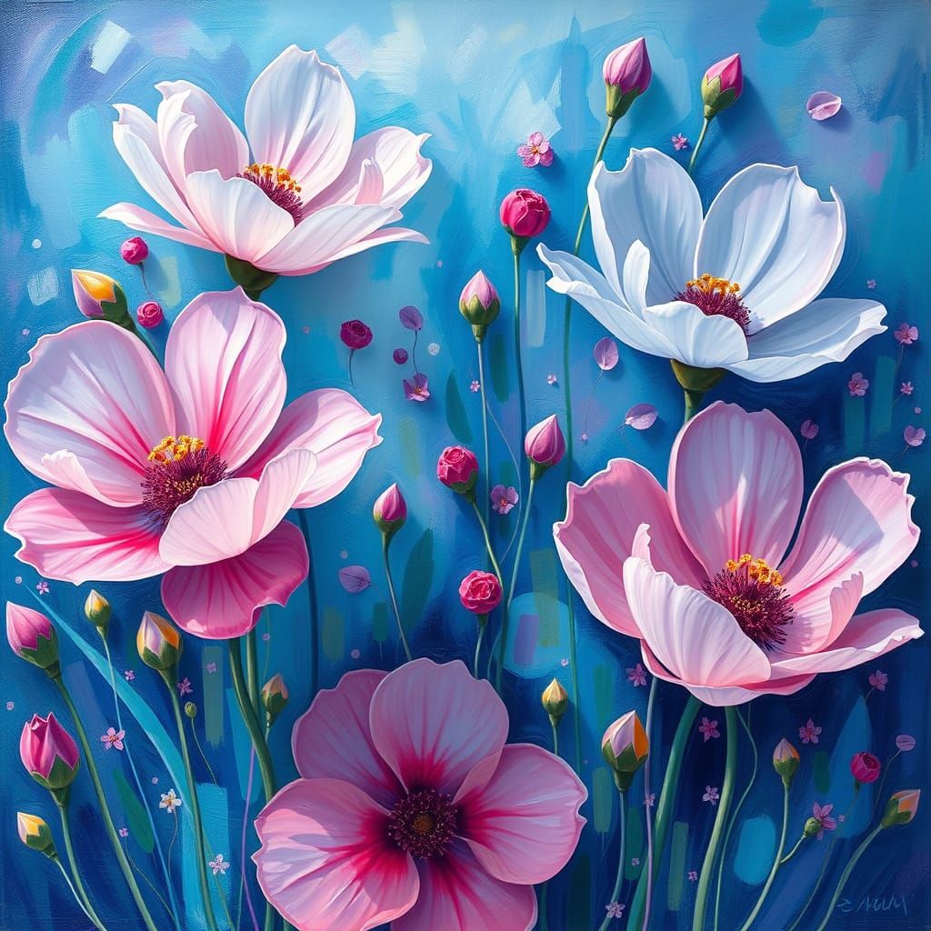 Vibrant Abstract Flowers in Dreamlike Garden