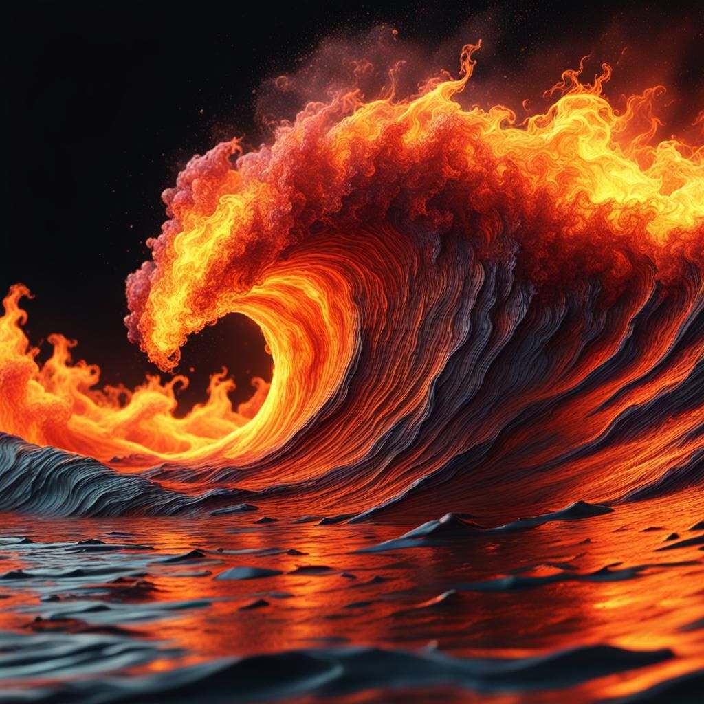 Fiery Waves: Ultra HD Photorealistic Concept Art