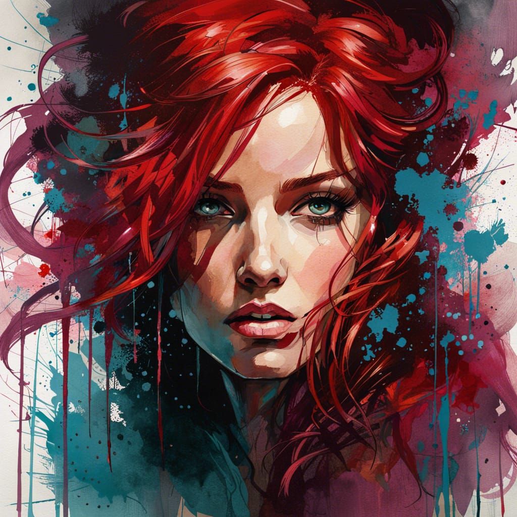 Colorful Ink Splash Portrait of a Woman