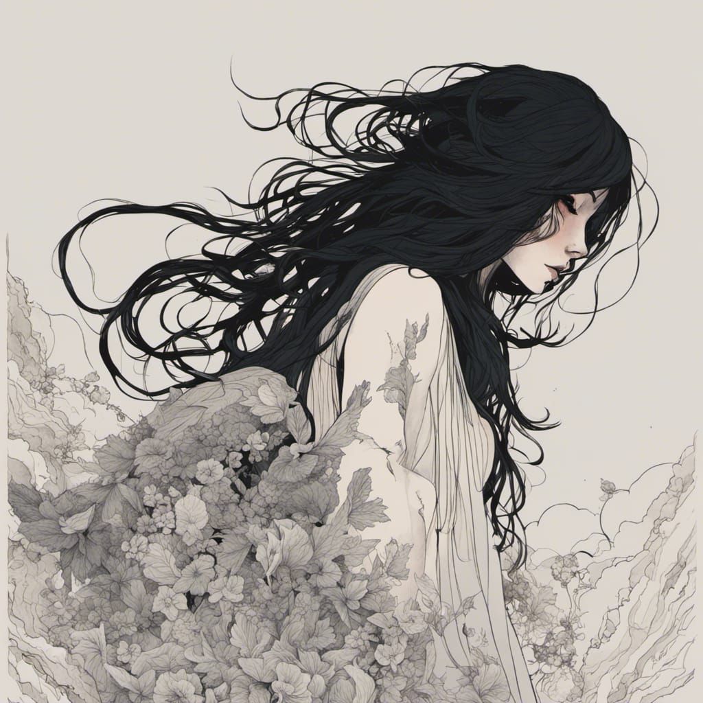 Girl Made of Ravens in Dark Fantasy Style