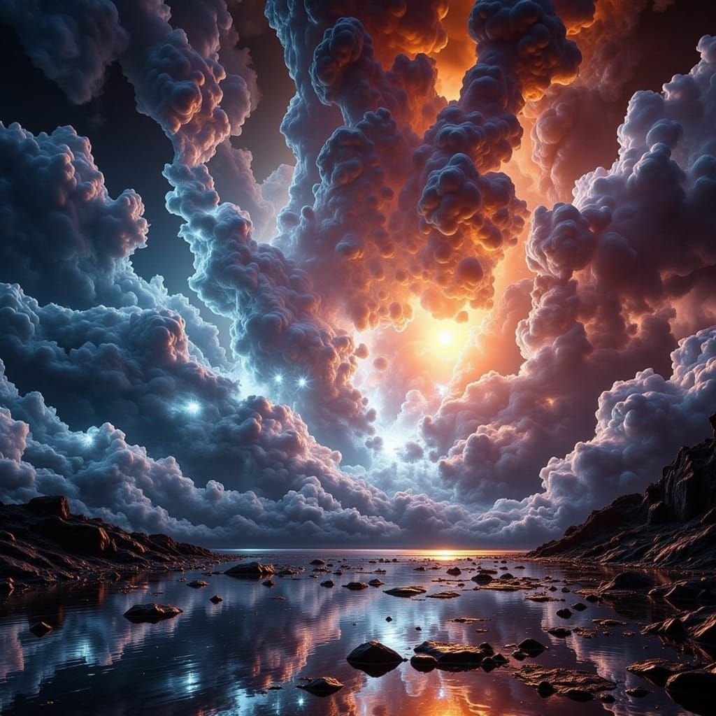 An amazing cosmic thunderstorm inside a natural science museum. <lora:Lumenfract Realism:1.0>