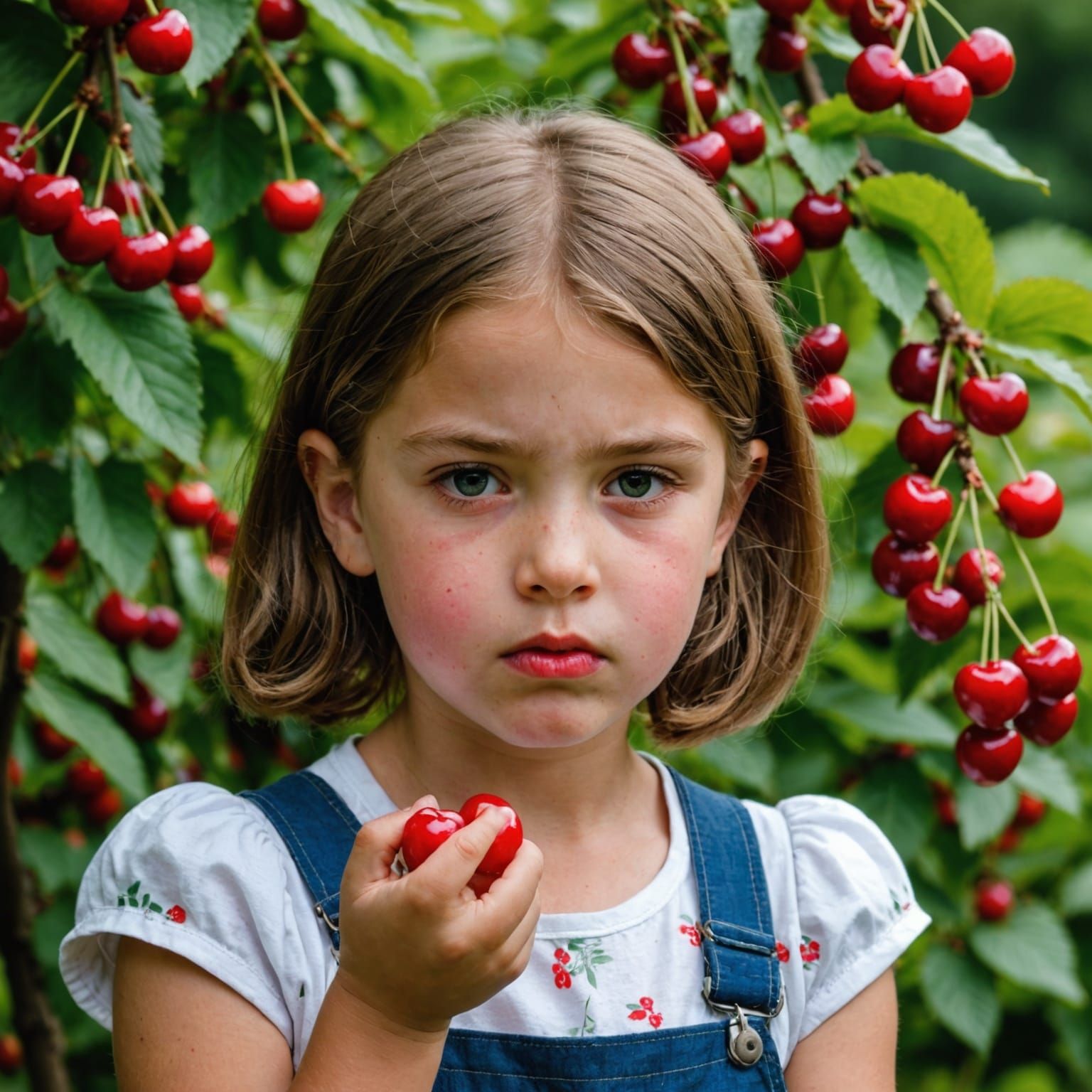 Girl Pouts for More Cherries
