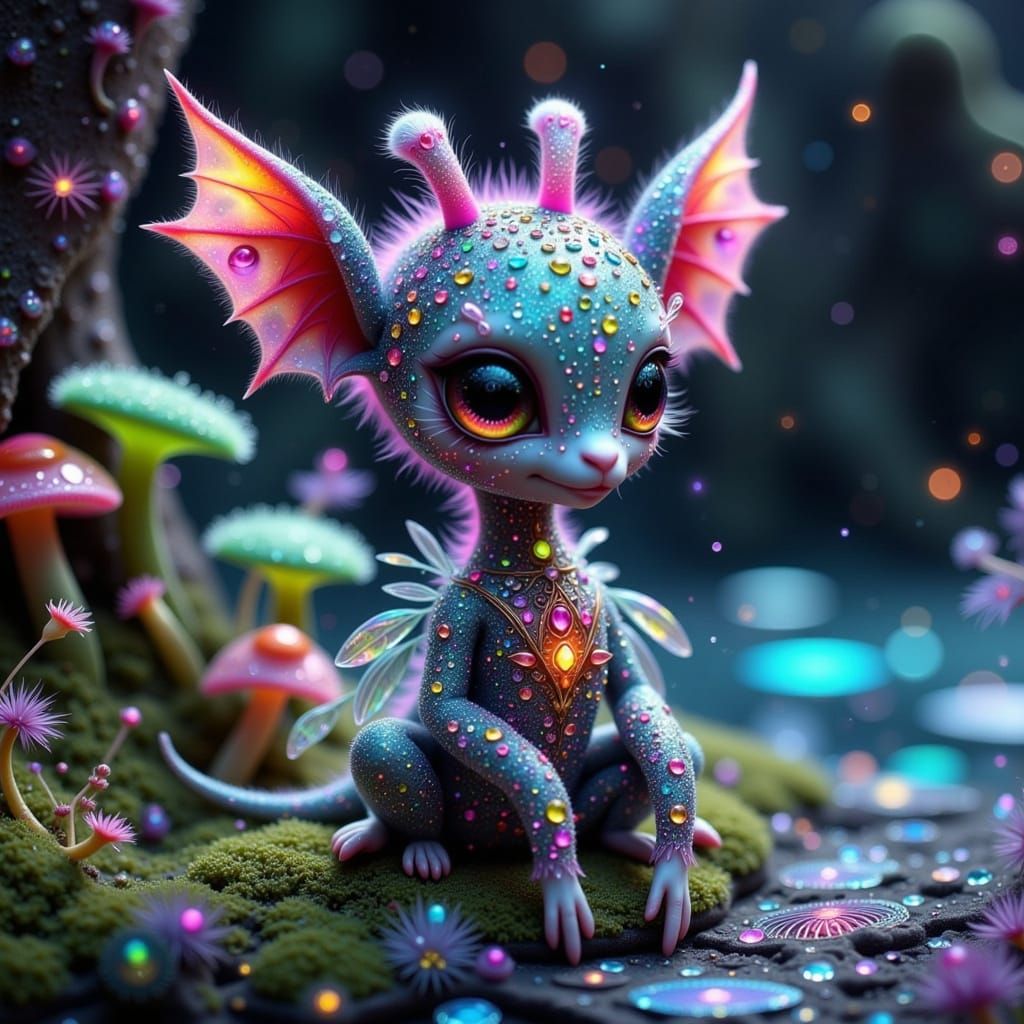 Dreamlike Alien Giraffe with Rainbow Wings and Fuzzy Fur