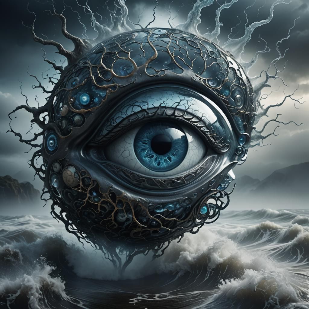 Glass A Shape with Eye and Brain in 3D Render