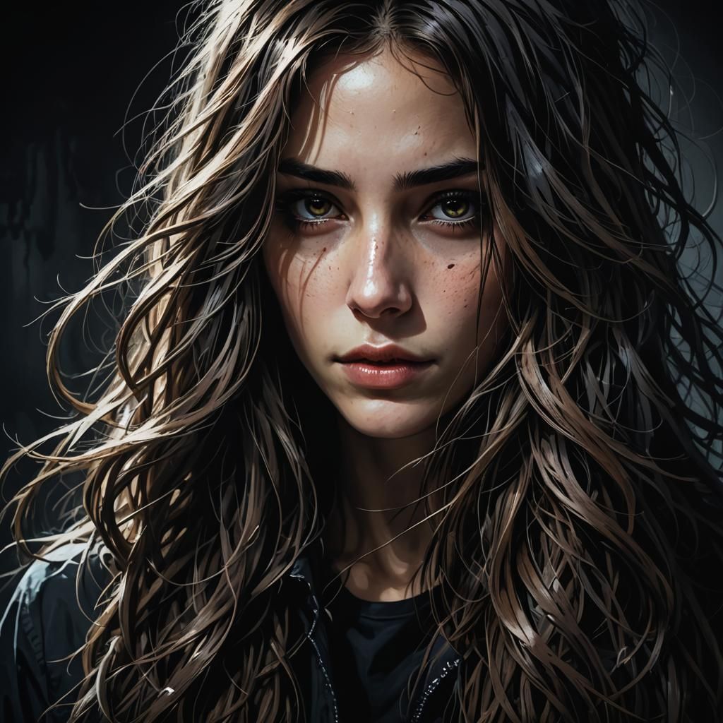 Enchanting Hacker Girl Hiding in Shadows