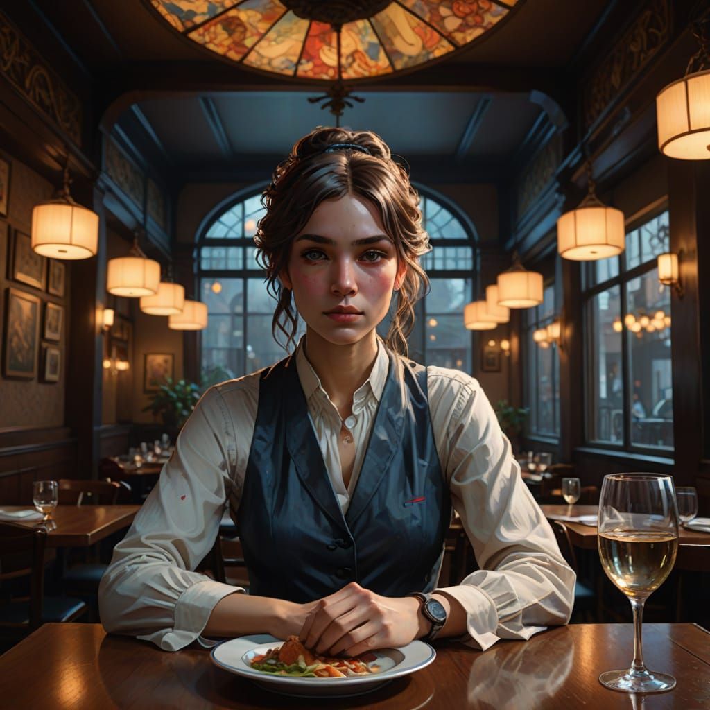 Empty Restaurant At Night Cinematic Wide Shot