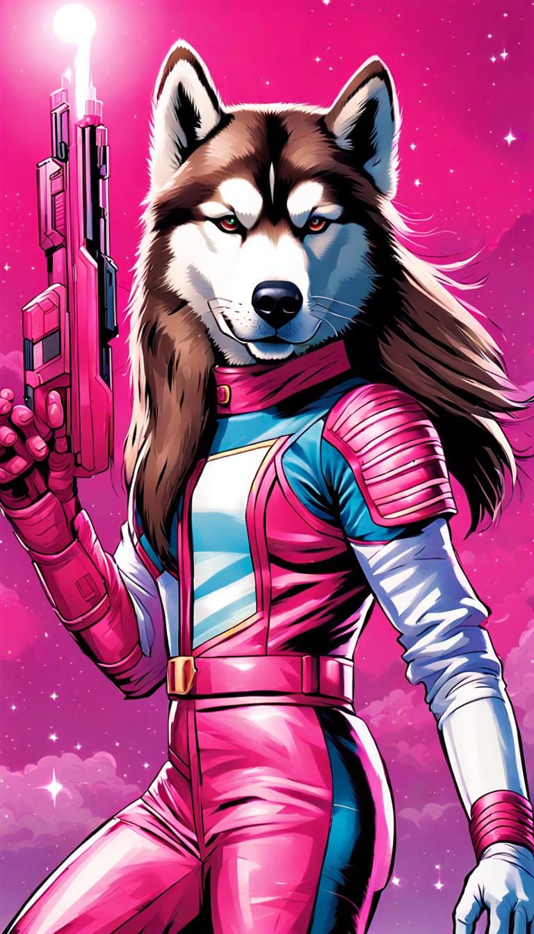 Anthro Malamute Canine as Pink Power Ranger