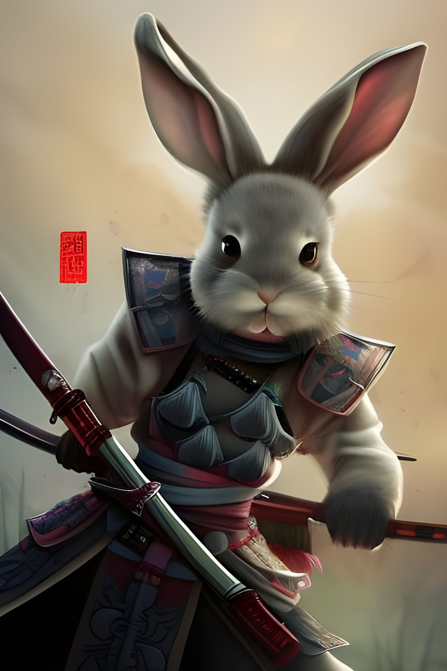 Cute Bunny Samurai in 3D Game Cinematic Style