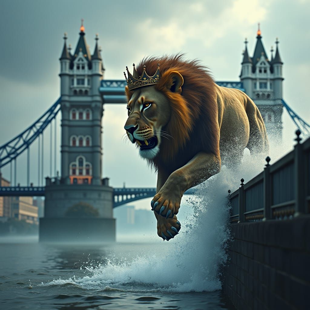 Lion Leaps London Bridge: Fantasy Matte Painting