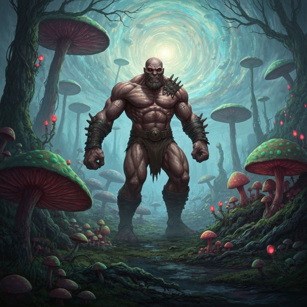 Colossal Thug Rises from Bioluminescent Alien Forest