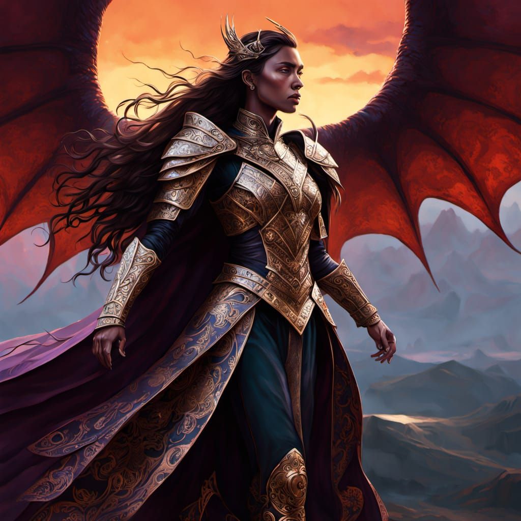 Regal Warrior Queen Surveys Her Kingdom Amidst Majestic Drag...