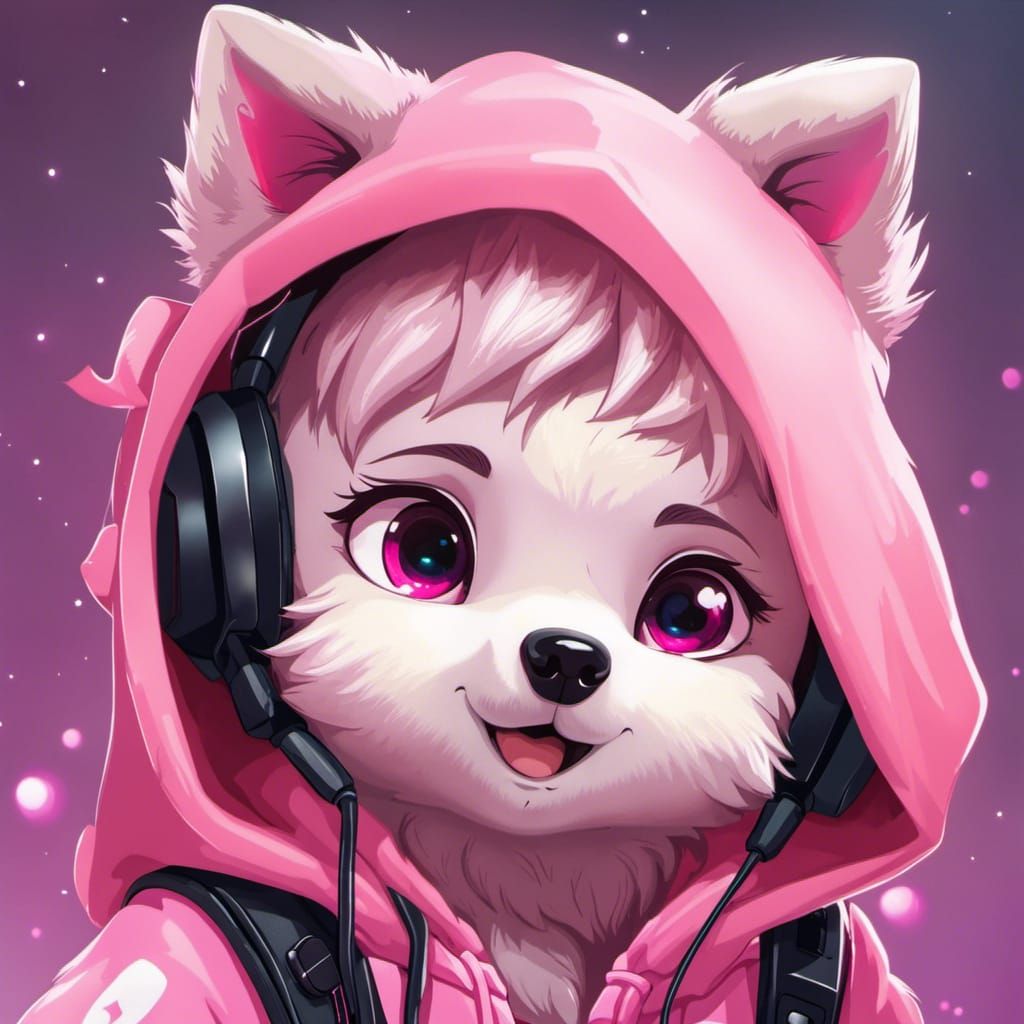 Kawaii Anime Wolf Gamer Headshot