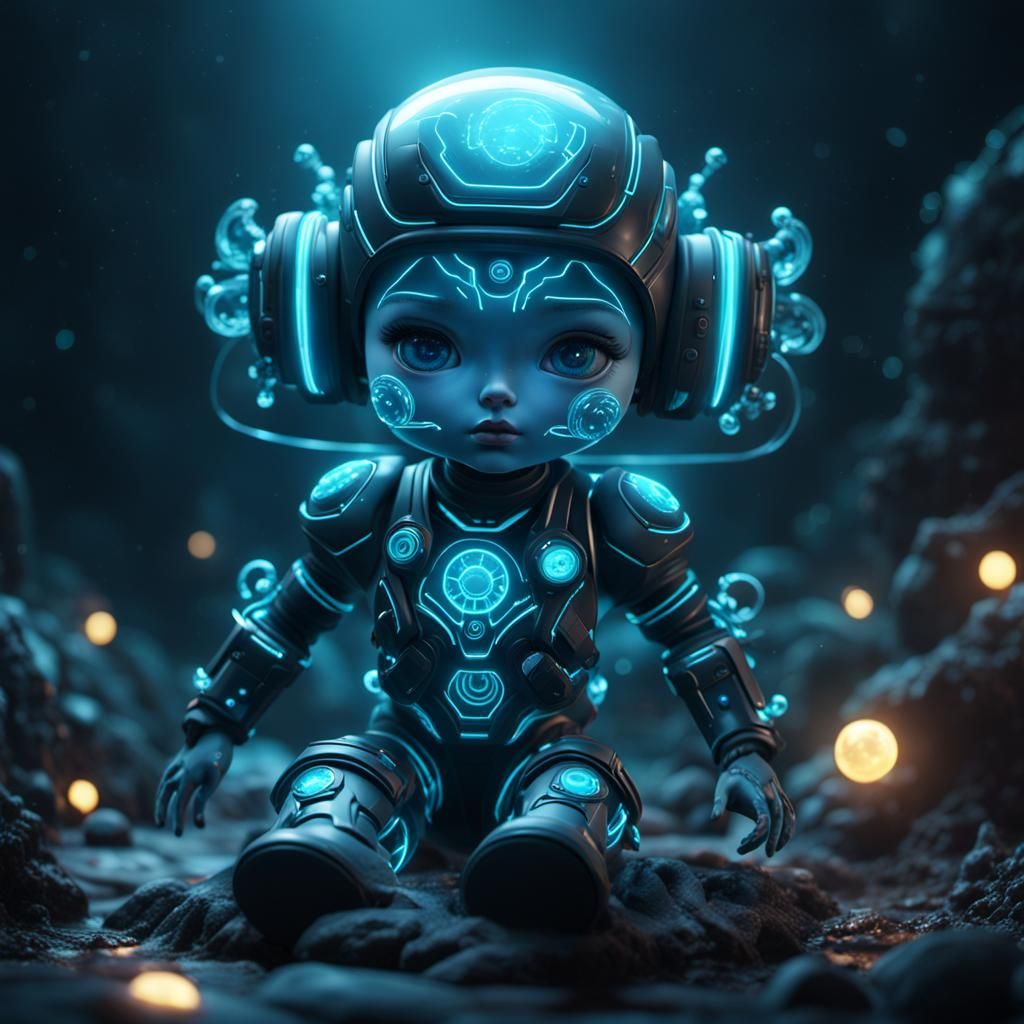 Futuristic Bioluminescent Porcelain Doll: Digital Art