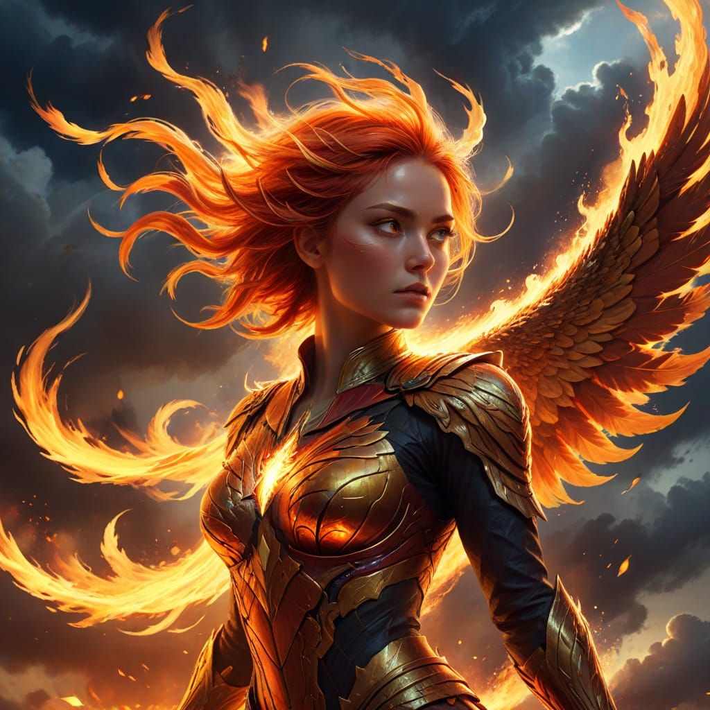 Phoenix Woman Transformation in Fantasy Concept Art