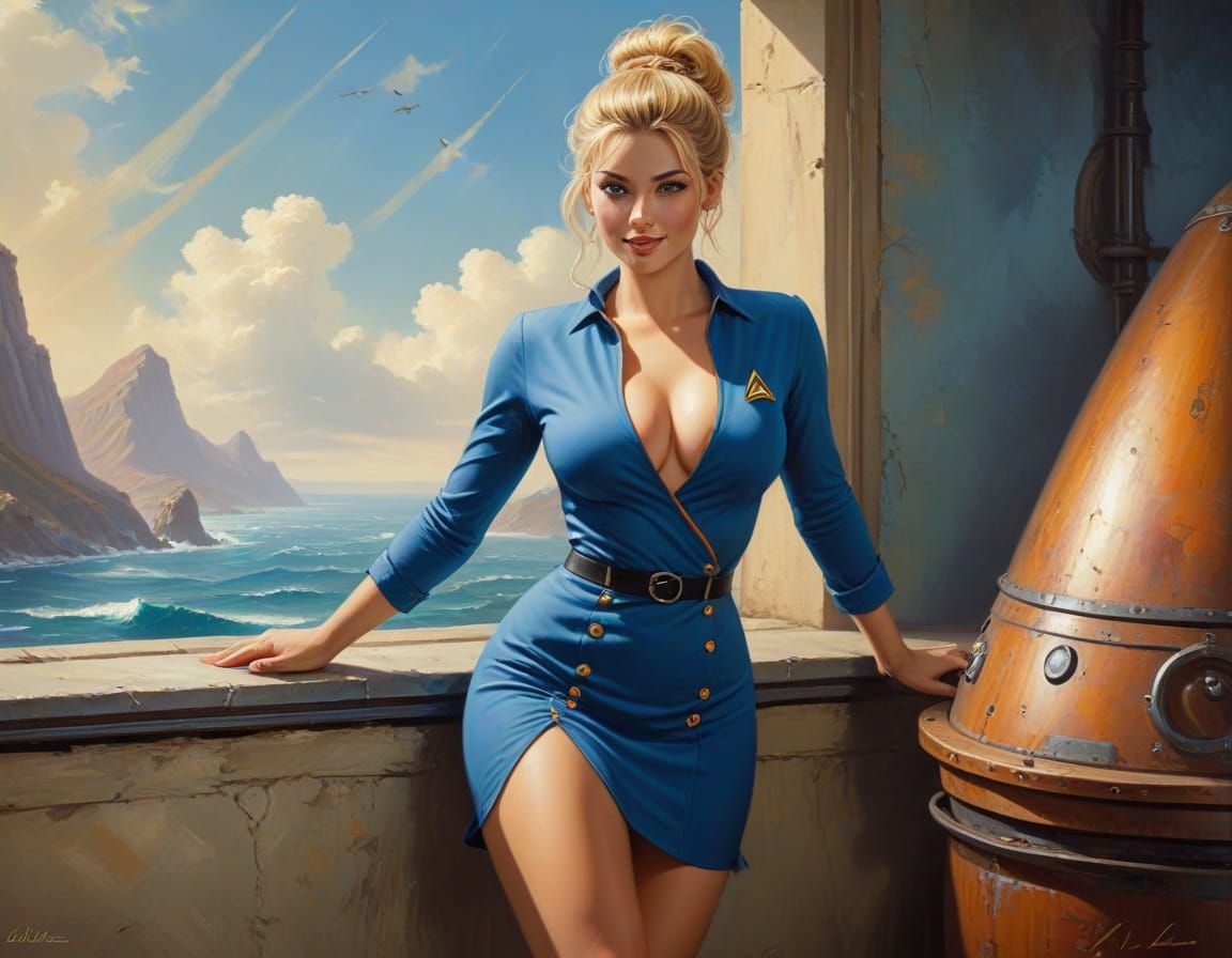 Impressionistic Starfleet Maiden in Blue Holodeck Repair