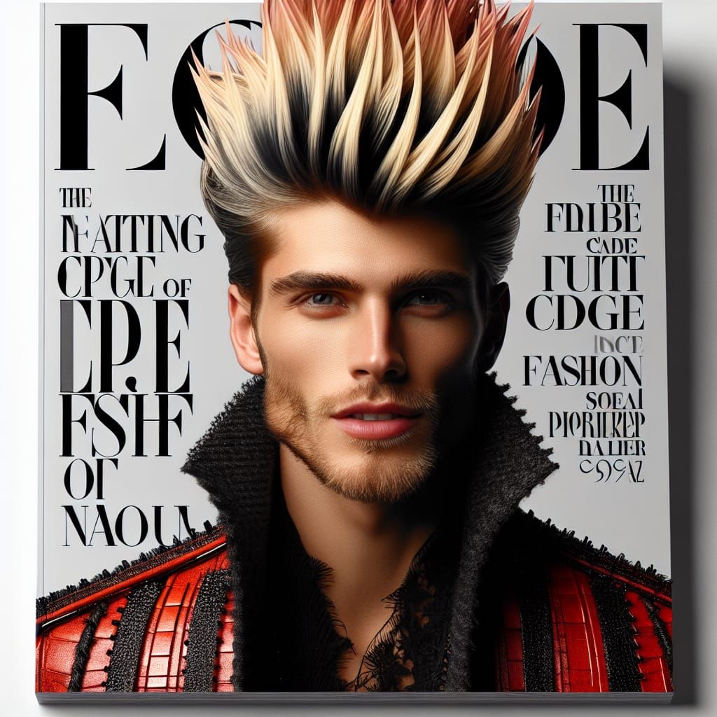 Bold fashion magazine cover featuring a handsome gel spiky, ...