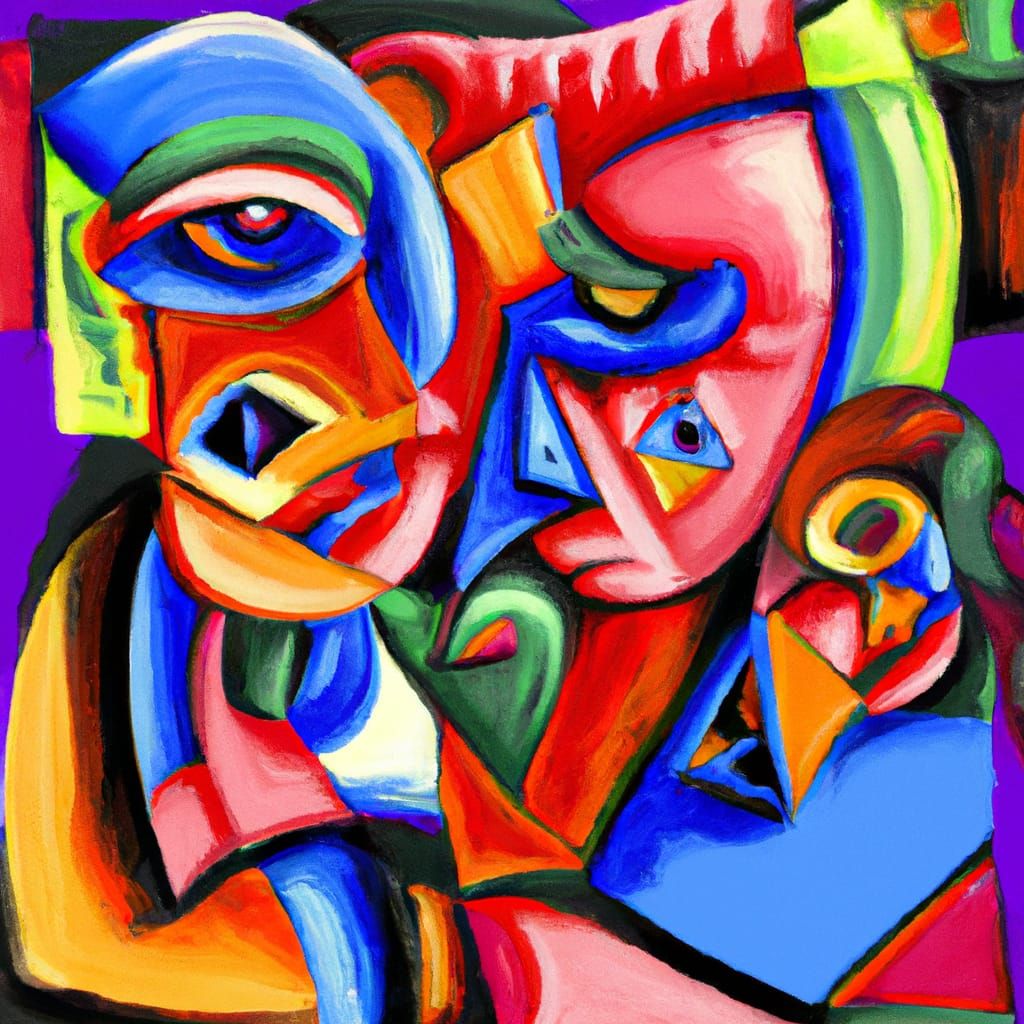 Vibrant Abstract Cubist Artwork Exploring Human Emotion
