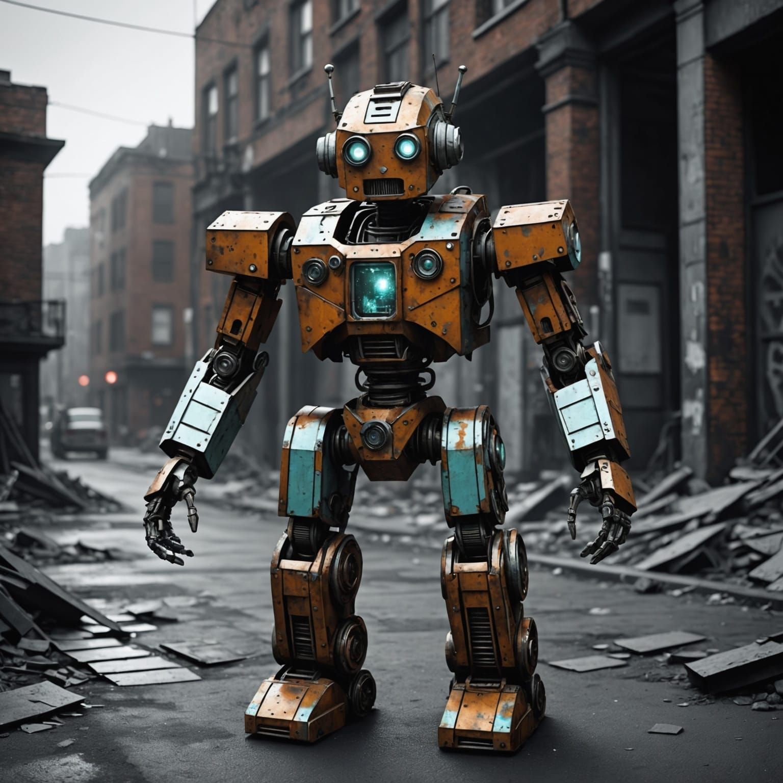 Holographic Robot in Memphis Design Style