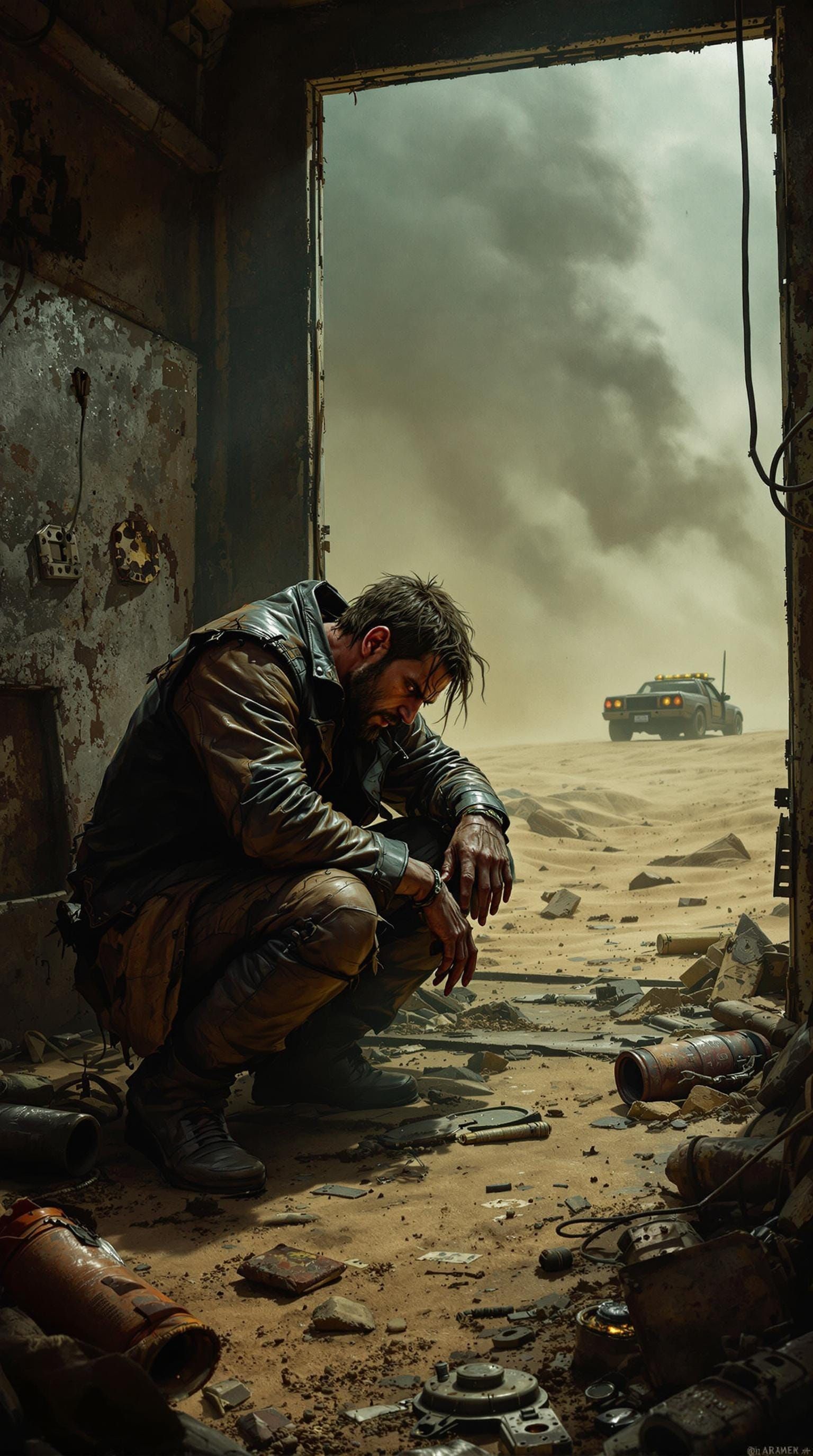 Post-Apocalyptic Road Warrior Lost in Thought