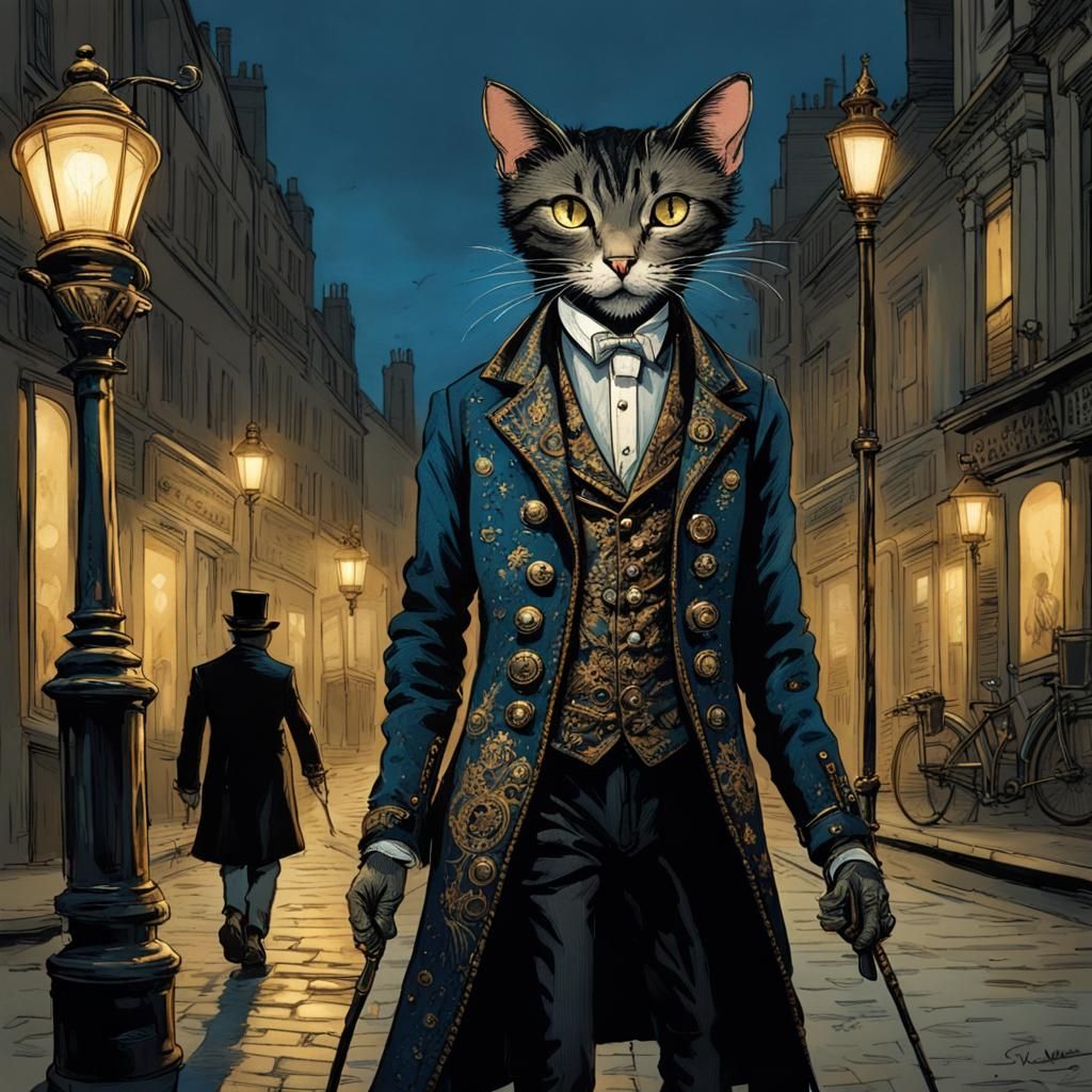 Steampunk Cat Gentleman in Victorian Paris