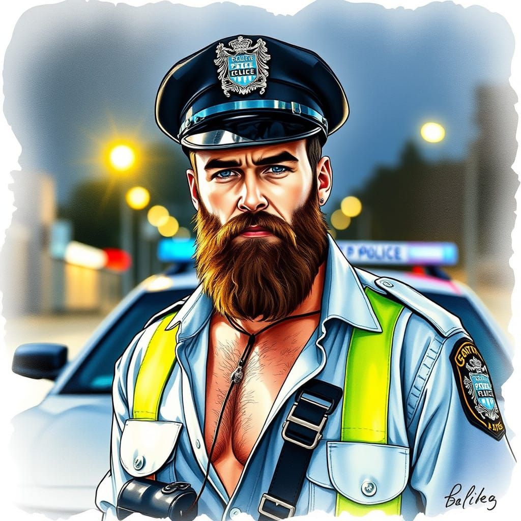 Rugged Law Enforcement Figure in a Police Outfit