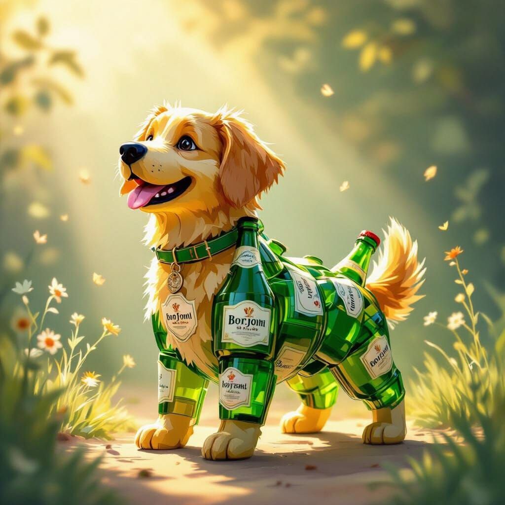 Golden Retriever Dog Made of Borjomi Bottles