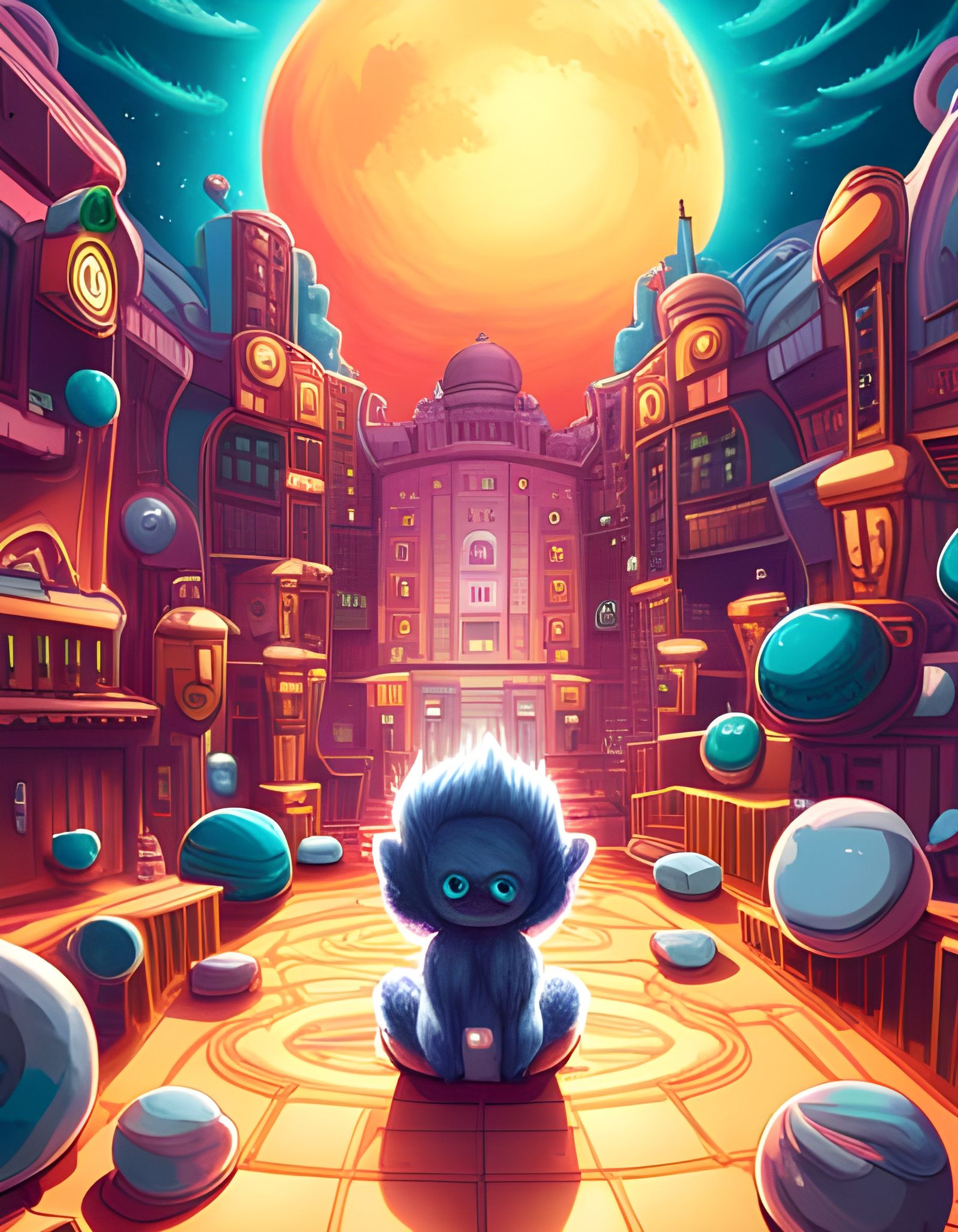 Cute Fluffy Monster in a Candy World