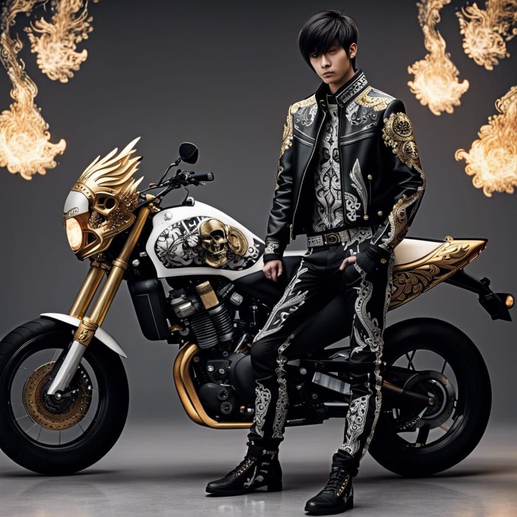 Flaming Motorcycle Rider: Detailed Digital Art