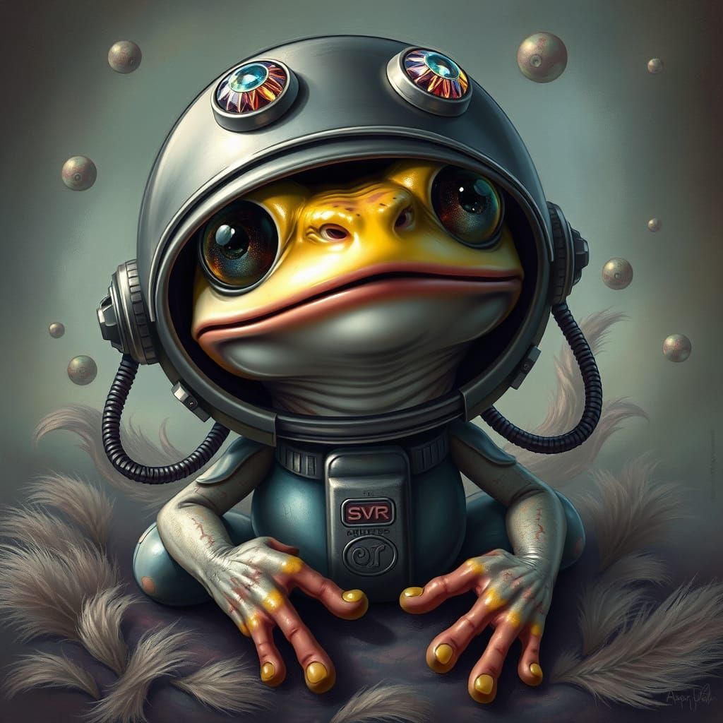 Alien Astronaut Frog in a Pop-Surrealist Dreamscape