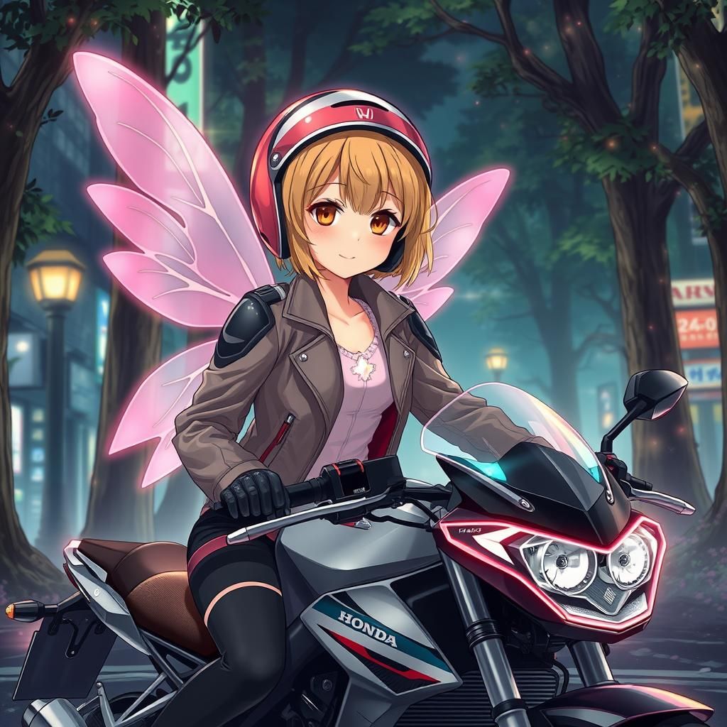 Fairy Biker in Enchanted Forest, Manga Art
