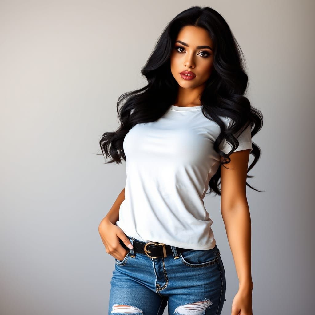 Glamorous Bimbo Woman in Casual Attire