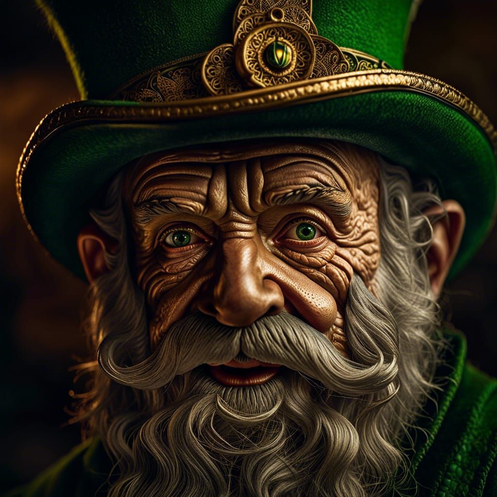 Hyperrealistic Leprechaun Portrait in Extreme Closeup