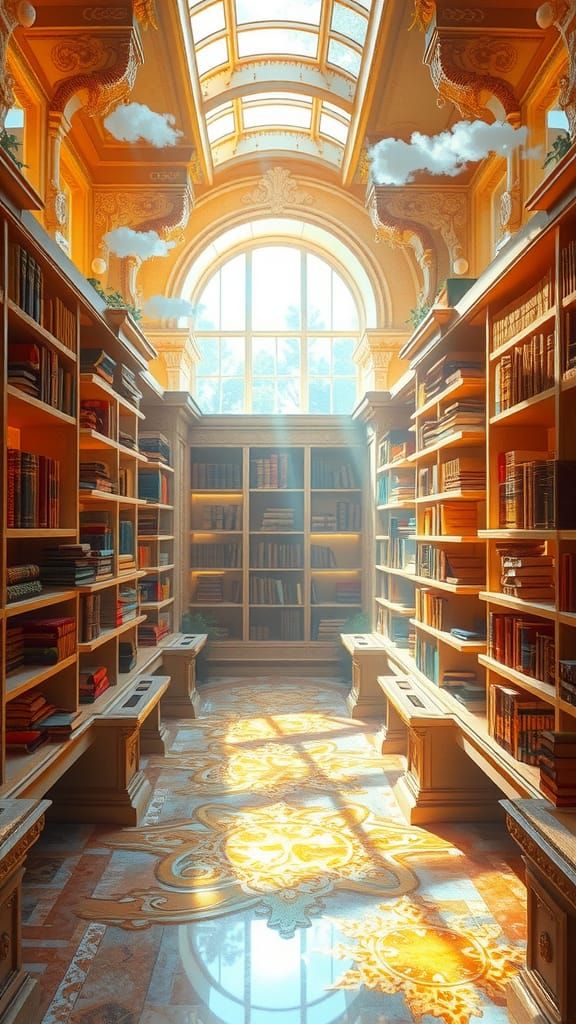 Ethereal Sunlight in Mystical Crystal Library