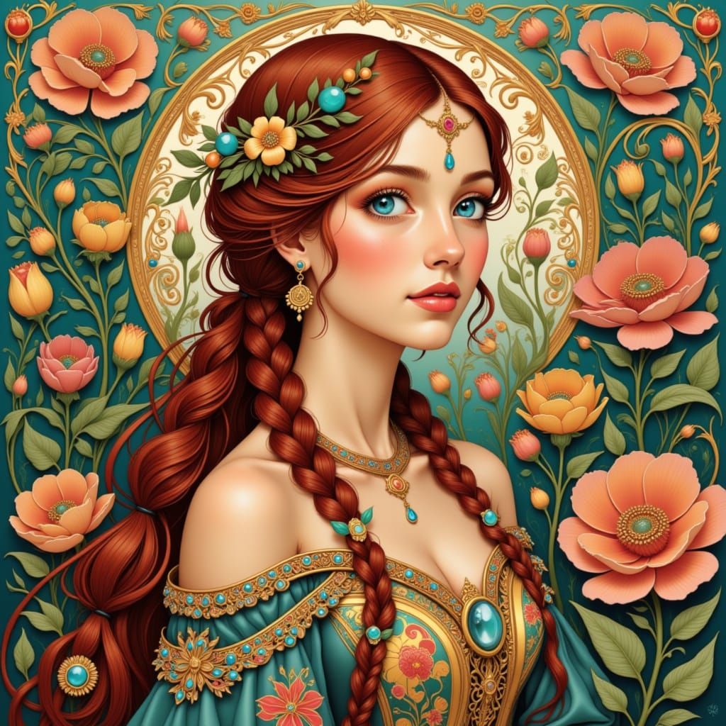 Ethereal Renaissance Goddess in Whimsical Floral Garden