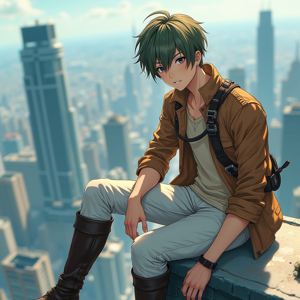 Anime-Inspired Teen with Edgy Style and Cityscape