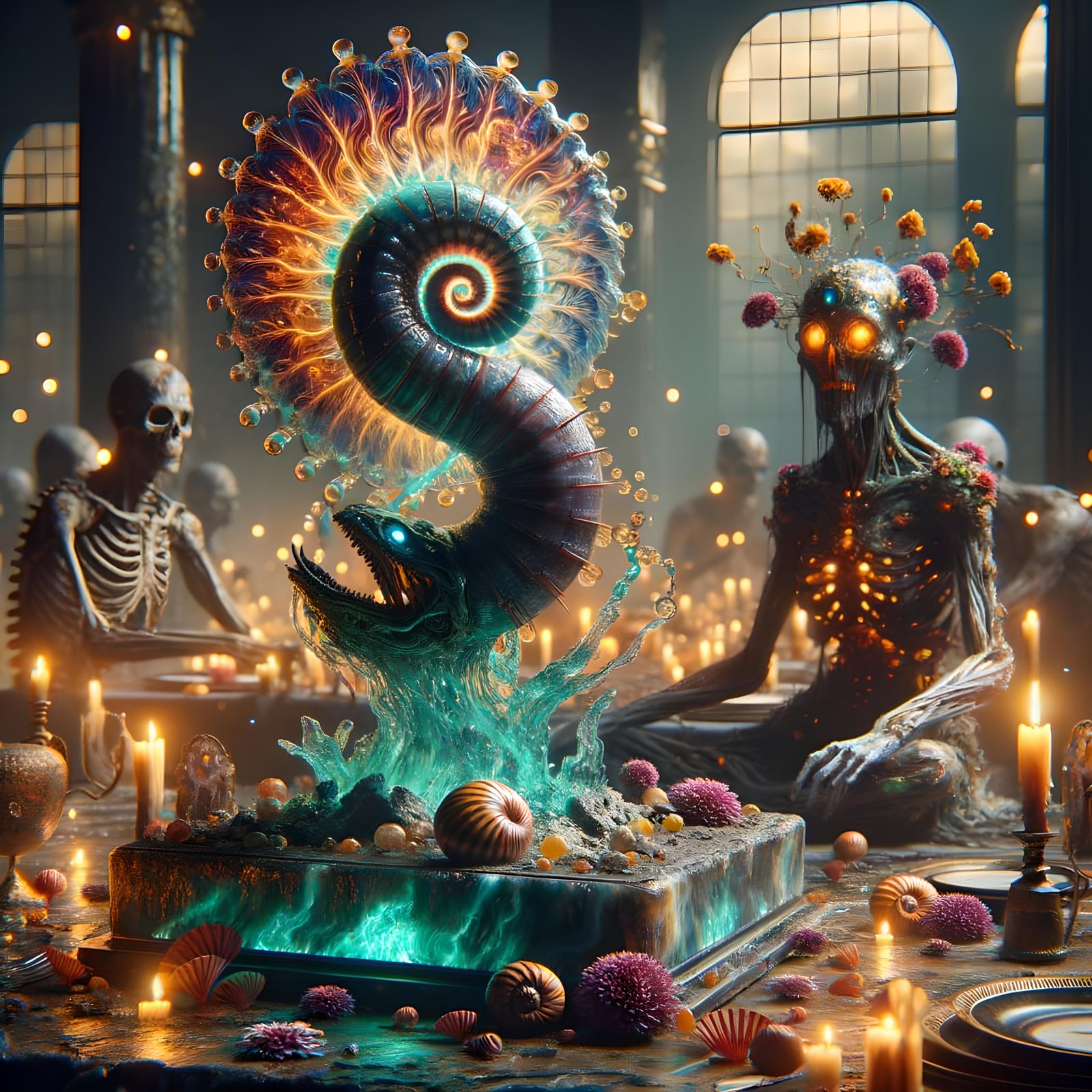 Post-Apocalyptic Medusa and Alien at Agate Table