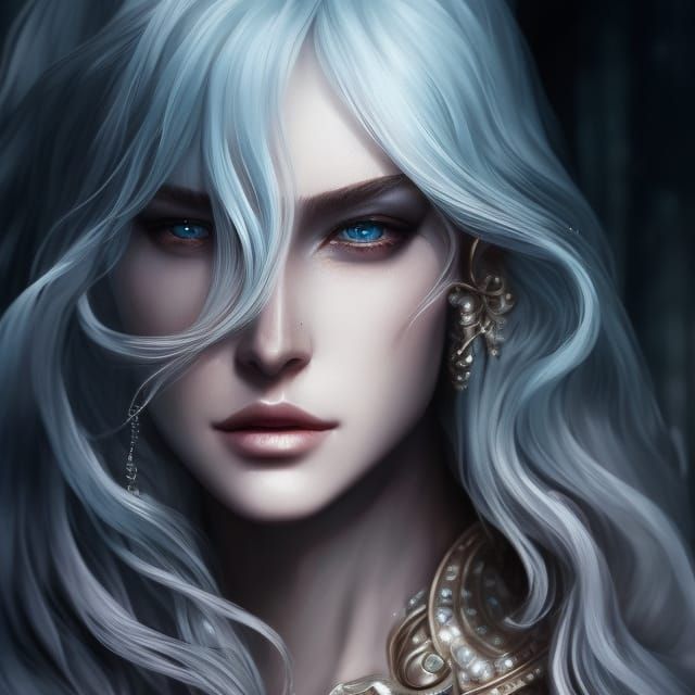 Cyberpunk Elf Queen Portrait with Flowing Gown