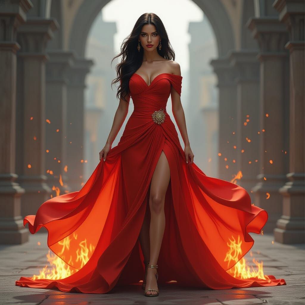 Inferno Queen in Flowing Fire Gown