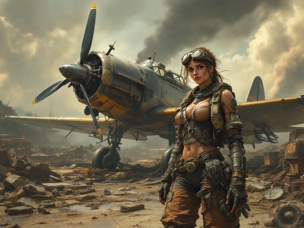 Dieselpunk Mechanic and Her Heavily Modified Aircraft