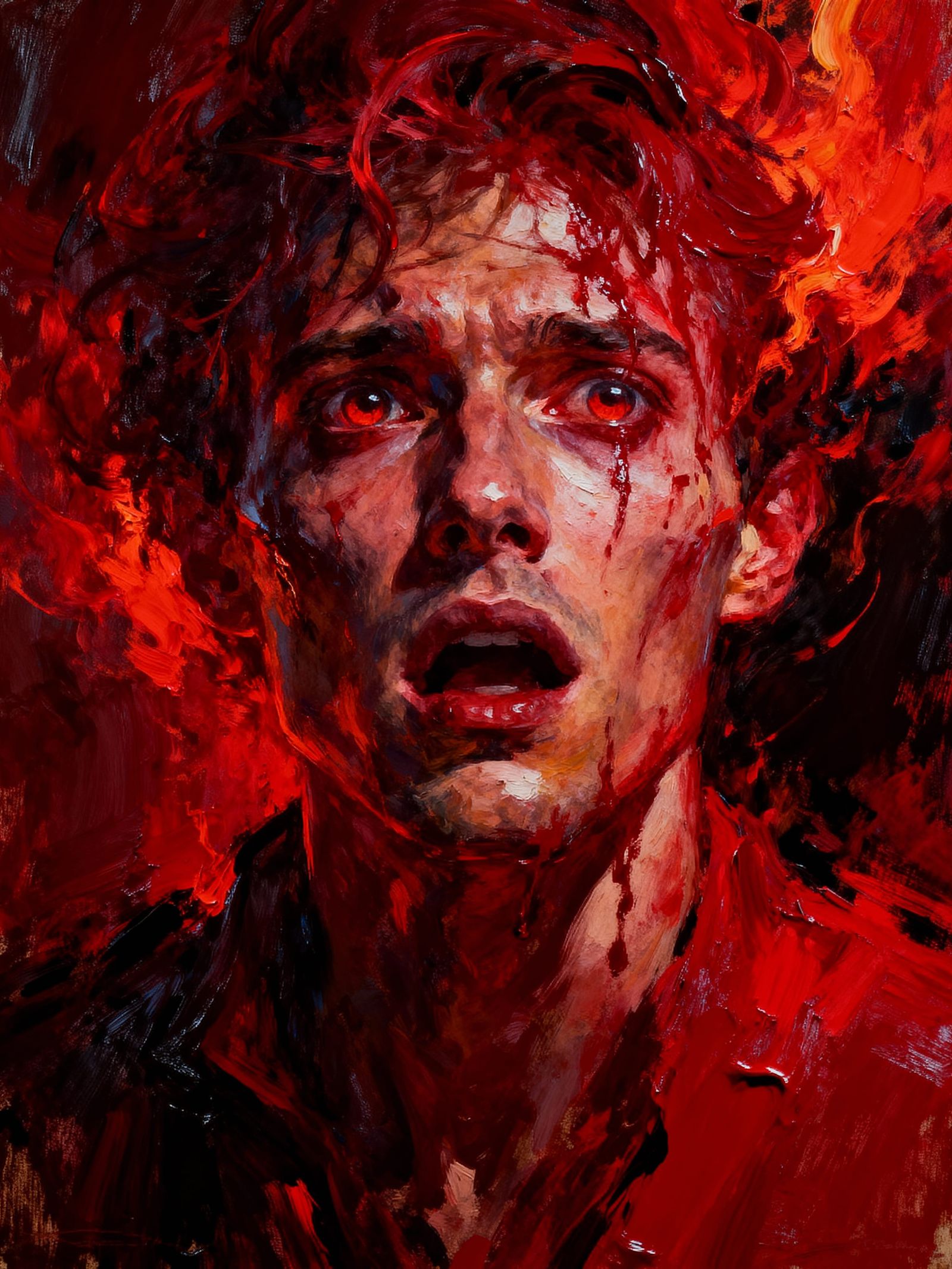 Intense Crimson Paint Storm Portrait
