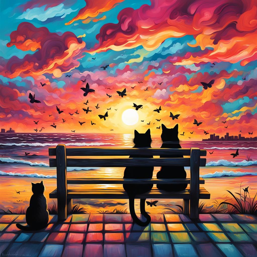 Cats and Dogs at Sunset: Graffiti Art