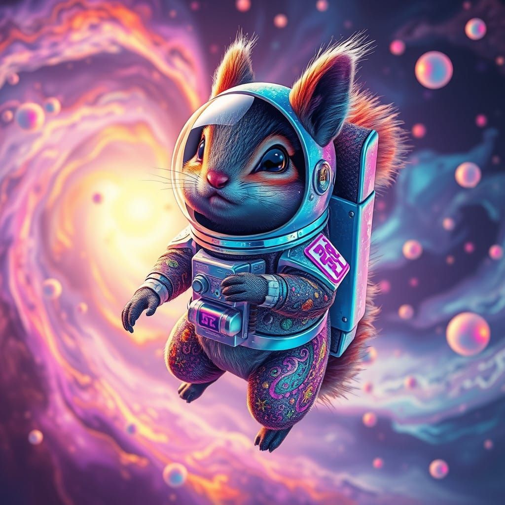 Ethereal Astronaut Squirrel in Cosmic Realms
