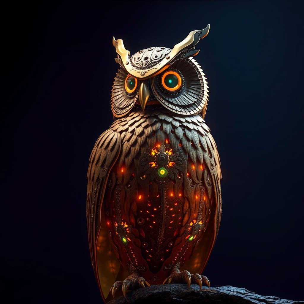 Mechanical Owl in Fantasy Concept Art Style