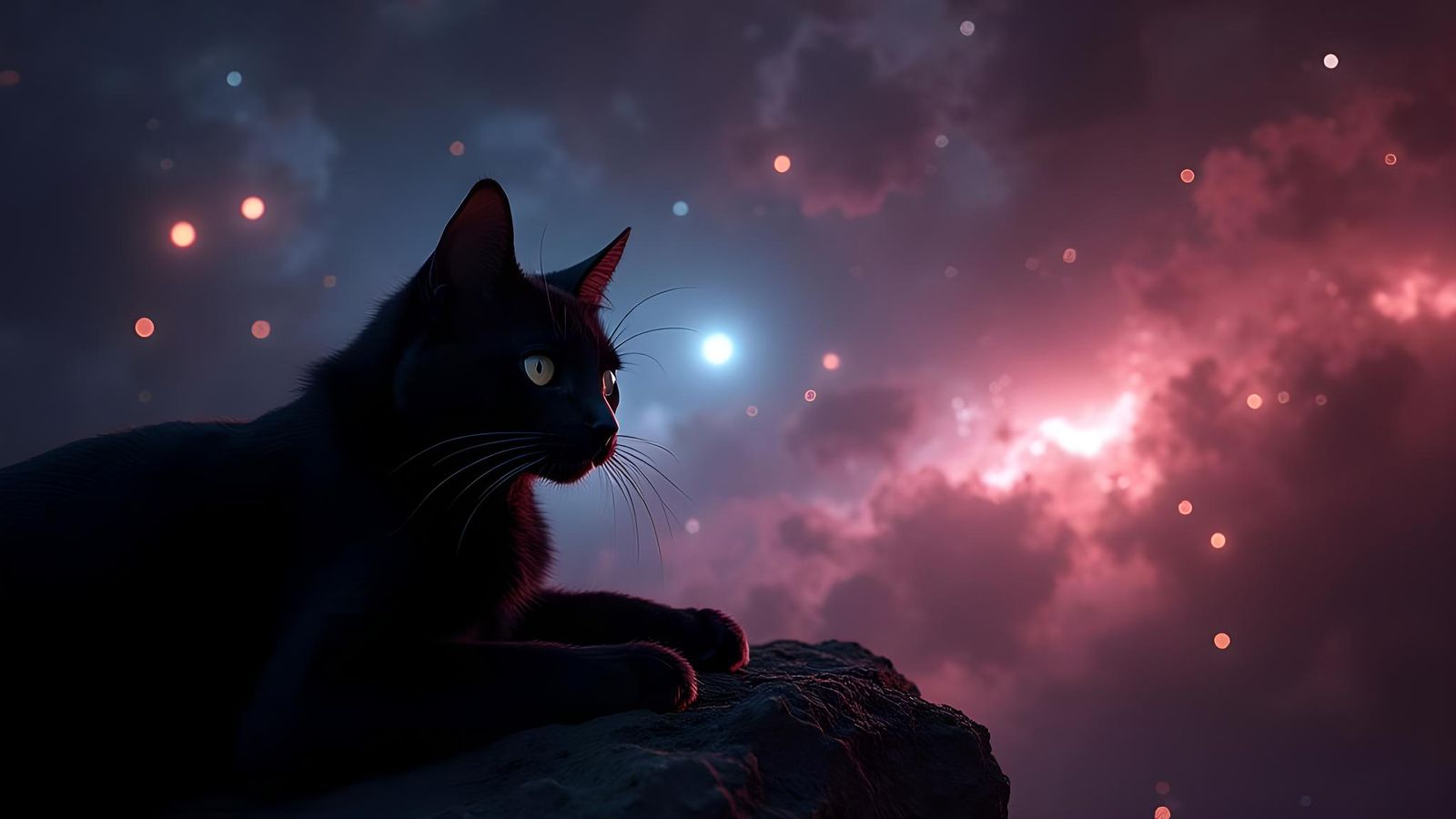 Black Cat Guardian: Hyperrealistic Deep Space Thriller