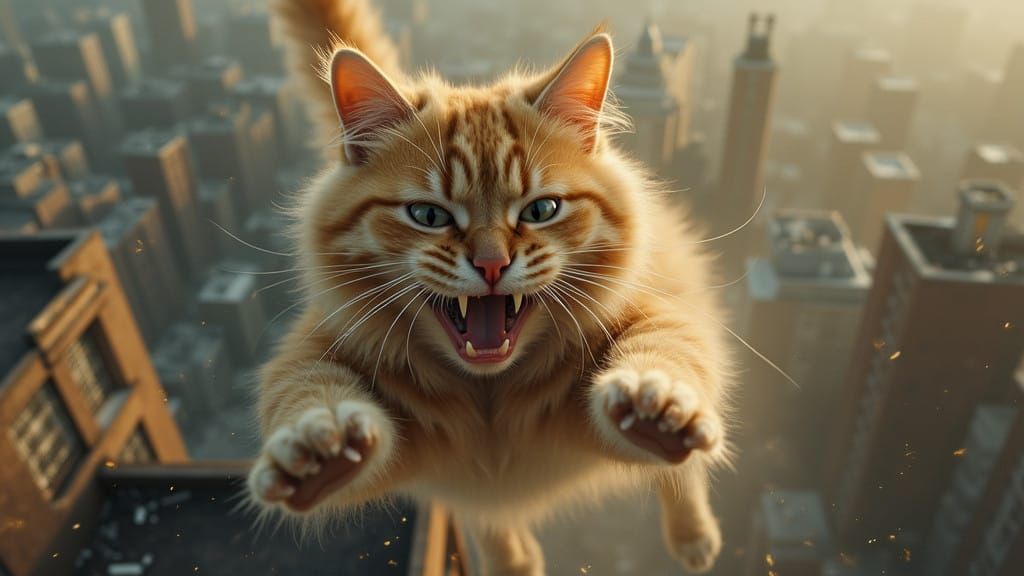 Majestic Cat Frozen in Mid-Air Leap