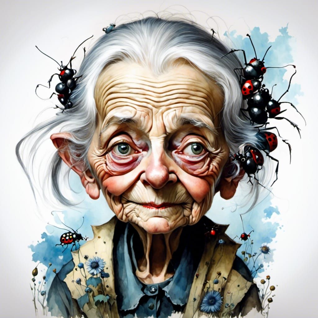 Chibi Granny Portrait in Vibrant Fantasy Garden