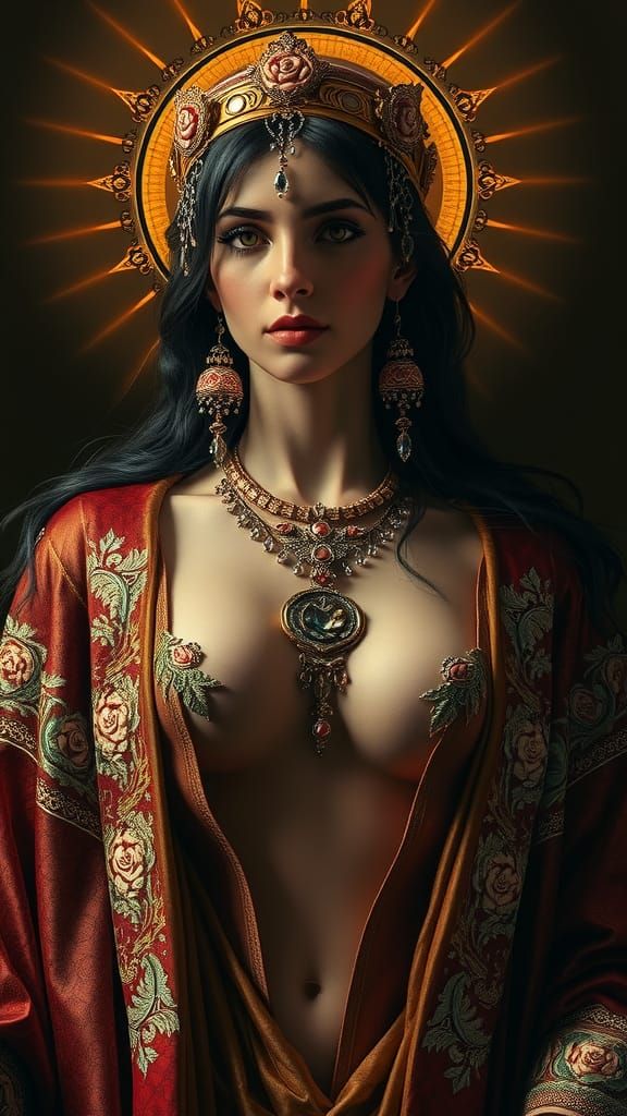 Goddess in Brocade Robes with Golden Accents